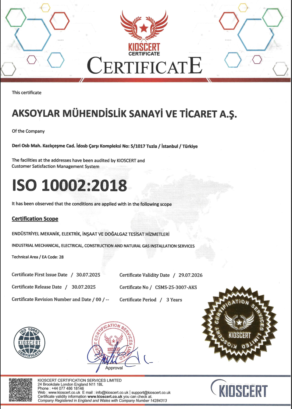 Aksoylar Mühendislik | Sertifikalarımız