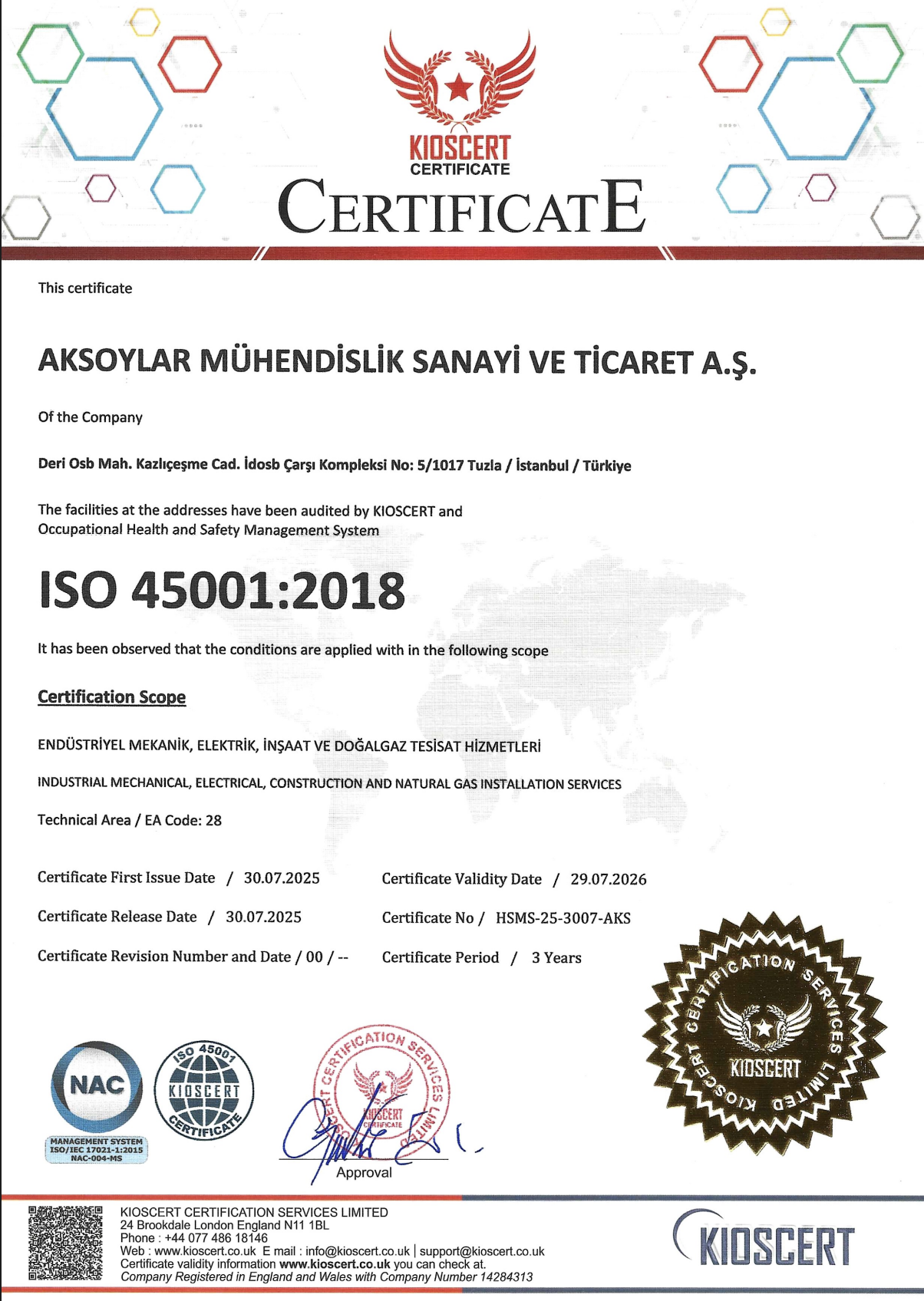 Aksoylar Mühendislik | Sertifikalarımız